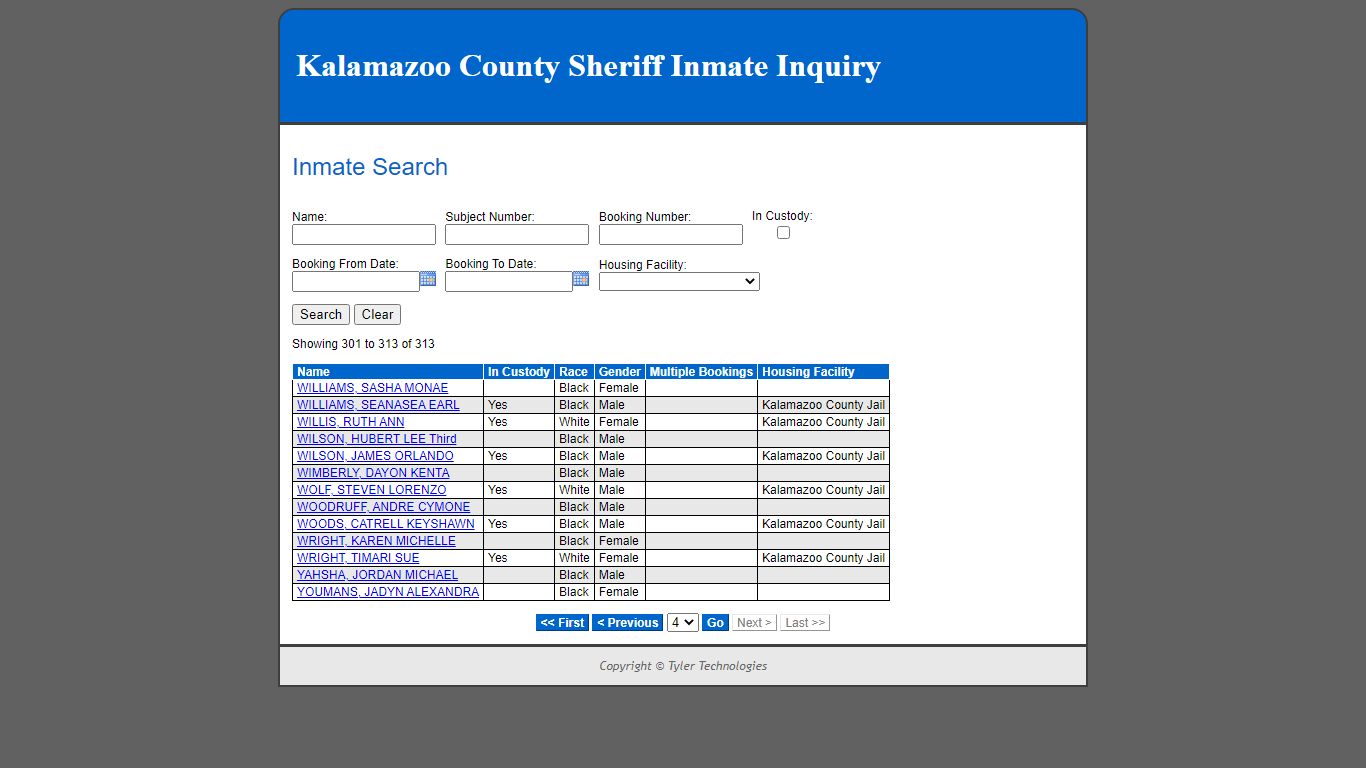 Inmate Search - Kalamazoo County County Consolidated Dispatch